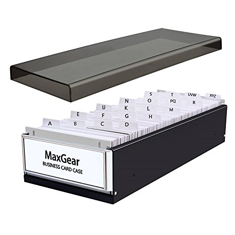 MaxGear Business Card File Name Card Case Holder Card Storage Box Organizer, Large Capacity for 800pcs Black