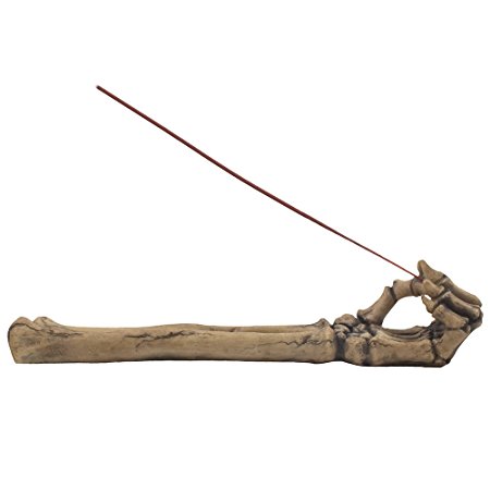 Bone Chilling Skeleton Arm and Hand Incense Stick Holder Display Stand Figurine for Scary Halloween Decorations or Medieval Art & Gothic Home Decor Aromatherapy Incense Burners As Spooky Fantasy Gifts