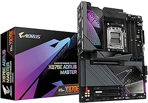 GIGABYTE Carte mère X870E AORUS Master - Prend en Charge Les processeurs AMD Ryzen 9000, VRM numérique 16 2 2 Phases, jusqu'à 8200MHz DDR5 (OC), 3xPCIe 5.0, Wi-FI 7, LAN 5GbE, USB 4