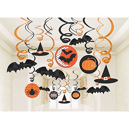 Amscan New Age Scare Halloween Party Witches & Bats Swirl Ceiling Hanging Decoration (30 Piece), One Size, Multicolor