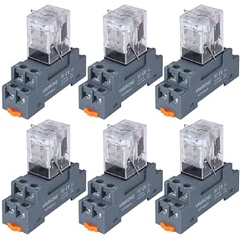 6PCS Electromagnetic Power Relay, 8-Pin 10 AMP 24V AC Relay Coil with Socket Base, LED Indicator, DPDT 2NO 2NC - MY2NJ [Applicable for DIN Rail System]