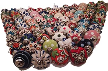 JGARTS 30 Knobs Assorted Rare Hand Painted Ceramic Knobs Cabinet Drawer Pull Pulls Drawer Puller Chrome Hardware