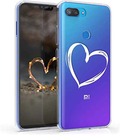 kwmobile Carcasa Compatible con Xiaomi Mi 8 Lite - Funda Silicona TPU Dibujo de corazón Blanco/Transparente