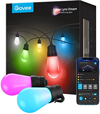 Govee Smart Outdoor String Lights, RGBIC 48ft Patio Lights, Multi-Color LED Bulbs Works with Alexa, WiFi and Bluetooth Control, IP65 Waterproof, 40 Scene Modes, Dimmable for Garden, Backyard, Party