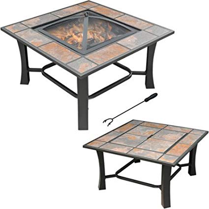 Axxonn 2-in-1 Malaga Square Tile Top Wood Burning Outdoor Fire Pit/Coffee Table on Sale, Multicolor