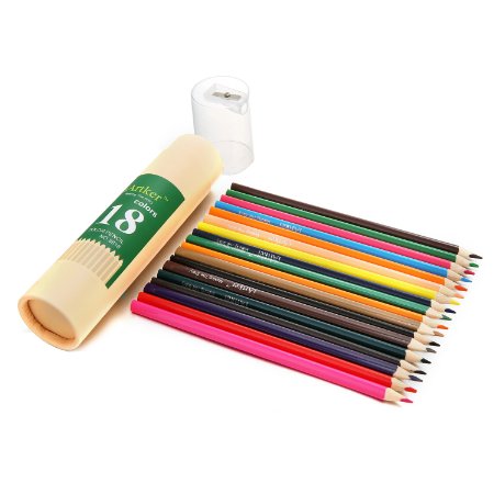 iArtker Long Triangular Drawing PencilsColored Pencils Set of 18 Assorted in Vase Tubular Package with a Lid Contains a High Quality Sharpener