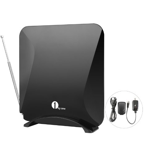 1byone Amplified Indoor HDTV Antenna for UHFVHFFM - 40 Miles Range with Detachable 20dB Amplifier Kit USB Power Supply 10ft High Performance Cable Comes with Stand for Easier Placement ONE YEAR WARRANTY