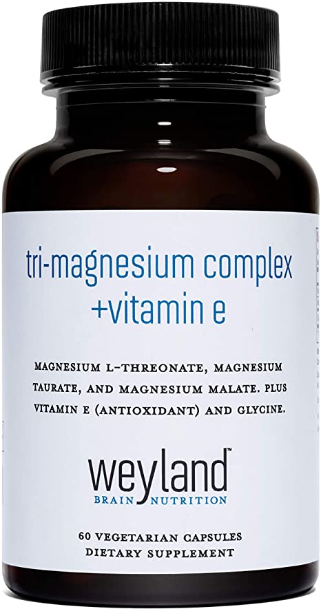 Weyland Brain Nutrition: Tri-Magnesium Complex with Vitamin E (60 Count), 60 Vegetarian Capsules, Supports Cognitive Function and Relaxation
