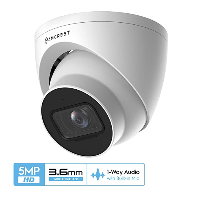 Amcrest UltraHD 5MP Outdoor Security IP Turret PoE Camera with Mic/Audio, 5-Megapixel, 98ft NightVision, 3.6mm Lens, IP67 Weatherproof, MicroSD Recording (256GB), White (IP5M-T1179EW-36MM)
