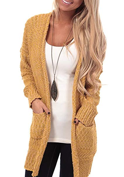 Karlywindow Womens Knitted Solid Lightweight Cardigans Open Front Long Cape Sweaters