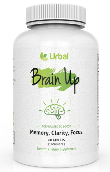 Natural Herbal Based Nootropic - Urbal Brain Up - Long Term Memory, Clarity, Focus Boost Without The Side Effects - 60 Tablets 30 Day Supply