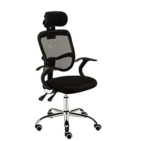 JL Comfurni Ergonomic Computer Desk Chair Swivel High Back Mesh Recliner Office Chair (Black)
