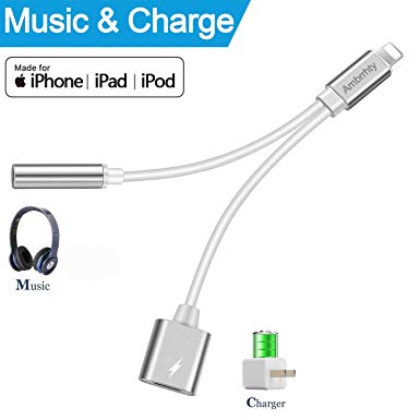 Headphone Adapter,3.5mm Audio Jack Charge Converter Earphone Adaptor for Phone X/Xs / Xs Max/XR Phone 8/8Plus 7/7 Plus Accessories Headphone Cable Splitter Audio Headphone Cable Earbud Adapter-Silver