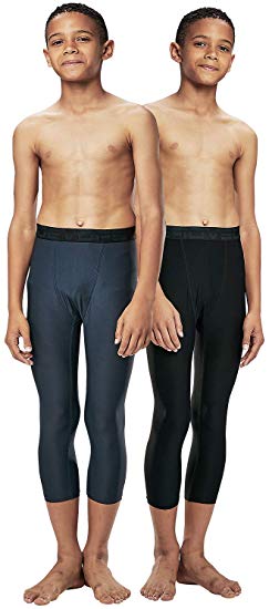 DEVOPS Boys 3/4 (2 Packs) Compression Cool Dry Tights Baselayer Running Active Leggings Pants