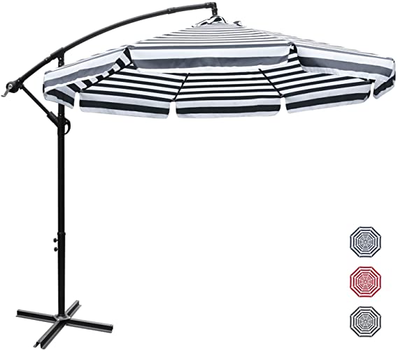 ABCCANOPY Patio Umbrellas Cantilever Umbrella Offset Hanging Umbrellas 9 FT Outdoor Market Umbrella with Crank & Cross Base for Garden, Deck, Backyard, Pool and Beach, 12  Colors,Black&White