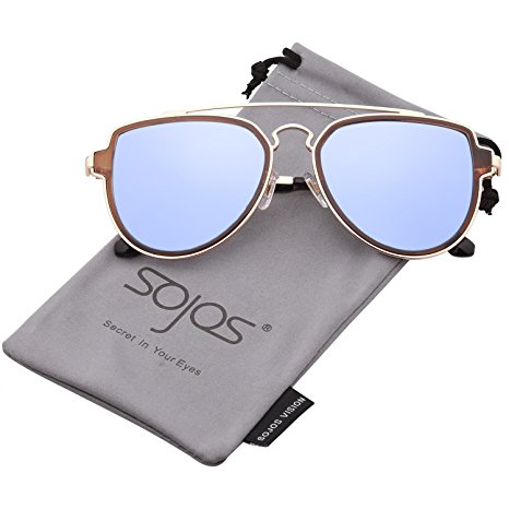 SojoS Fashion Aviator Sunglasses Polarized Mirrored Lens Double Bridge SJ1051