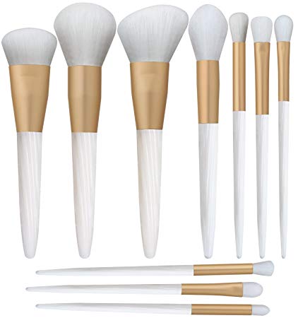 BS-MALL 2018 New Premium Synthetic Kabuki Makeup Brush Set Cosmetics Foundation Blending Blush Eyeliner Face Powder Brush Makeup Brush Kit (Golden White)