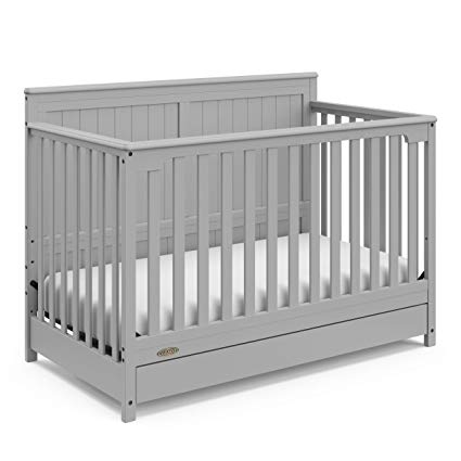 Graco Hadley 4-in-1 Convertible Crib with Drawer,Pebble Gray,Easily Converts to Toddler Bed Day Bed or Full Bed,Three Position Adjustable Height Mattress,Some Assembly Required (Mattress Not Included)