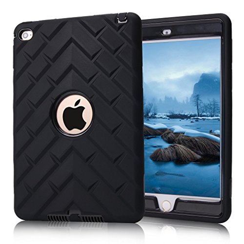 iPad mini 4 Case, iPad A1538/A1550 Case, Hocase Rugged Shockproof Anti-Slip Hybrid Hard Shell Silicone Rubber Bumper Protective Case for Apple iPad mini 4th Generation 2015 - Black