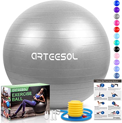 arteesol Exercise Ball, Gym Ball Anti-Burst Yoga Ball, 45cm/55cm/65cm/75cm/85cm Extra Thick Swiss Ball with Pump, for Fitness Pregnancy Birthing Physio Balance Pilates