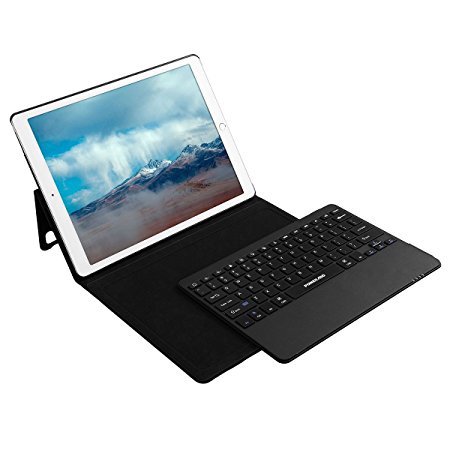 iPad Keyboard Case, Poweradd Bluetooth iPad Keyboard Folio Smart Case PU Leather Case with Removable Bluetooth Wireless Keyboard for Apple iPad Pro 12.9 Inch & iPad 12.9" (2017 / 2015) (BLACK)