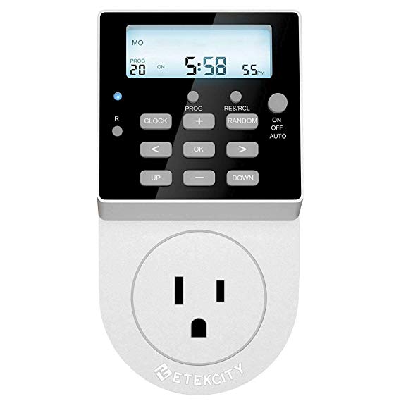 Etekcity Light Timer Outlet, Heavy Duty, 7 Day Timer, 20 Programmable Settings, Digital Switch with Backlight and Surge Protection, 15A/1800W