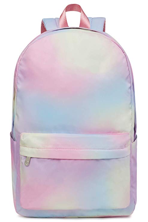 Rainbow Waterproof Girls Backpack Ergonomic Daypack Multi Pockets Key Holder Pencil Case
