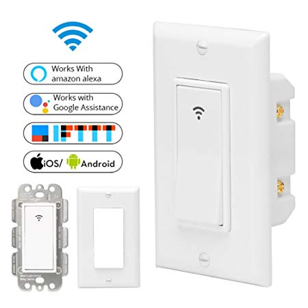 WiFi Smart Wall Light Decora Switch Timing Function Suit for 1/2/3 Gang Switch Box Works with Alexa Google Home,No Hub Required Neutral Wire Required