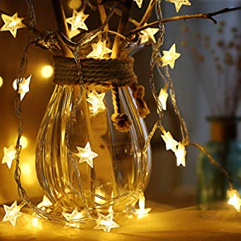 Star Fairy Lights, 6M 40Pcs LED Battery Powered String Lights, Two Mode Monochrom and Shining Decoration Lightning for Christmas Wedding Birthday Holiday Party Bedroom Indoor& Outdoor (Warm White)