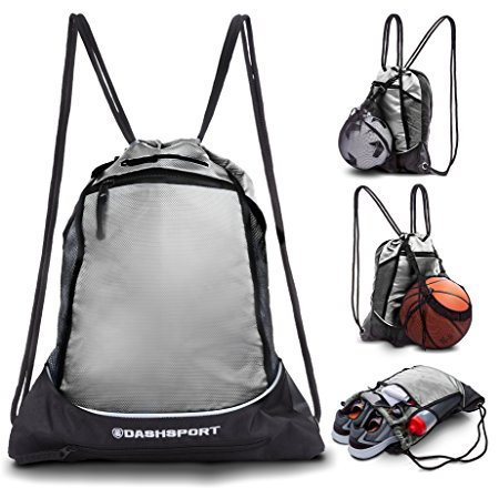 Drawstring Bag with Mesh Net - Perfect Sackpack with Ball Net for all Sports - Gym Bag for Men and Women, Tote Bag, Sports Sack, Light Backpack, Soccer Bag, Basketball, Volleyball, Baseball for Youth