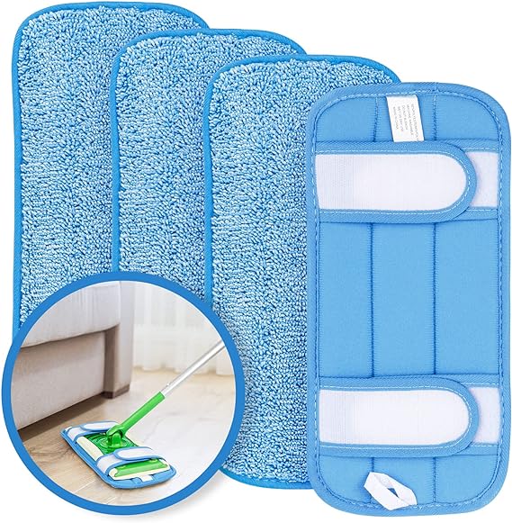 HOMEXCEL Microfiber Reusable Mop Pads Compatible with Swiffer Sweeper- Machine Washable Microfiber Mop Pad Refills for Household Cleaning-Floor Cleaning Mop Head Pads Work Wet and Dry-Pack of 4