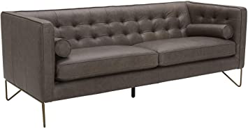 Amazon Brand – Rivet Brooke Contemporary Mid-Century Modern Tufted Leather Sofa Couch, 82"W, Grey