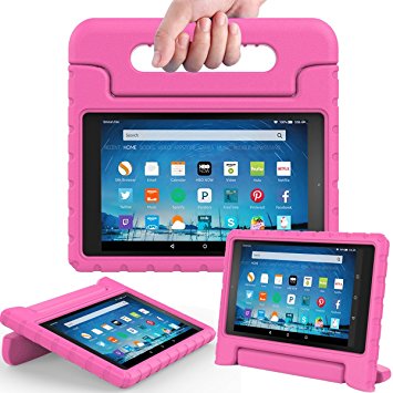 AVAWO Shock Proof Case for Fire HD 8 2017 Tablet - Kids Shockproof Convertible Handle Light Weight Protective Stand Case for Fire HD 8-inch (7th Generation, 2017 Release), Rose