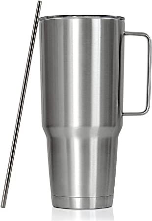 XPAC 44 Ounce Double Vacuum Wall Stainless Steel Tumbler with Lid, Stainless Steel With Handle and Metal Straw, Fits in a 3.5" Wide Car Beverage Holder