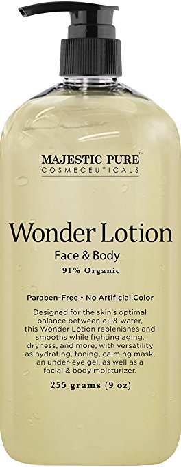 Majestic Pure Wonder Face and Full Body Lotion, Daily Face Moisturizer, Nourishing and Calming Skin Lotion, 91% Organic Formula, 9 oz