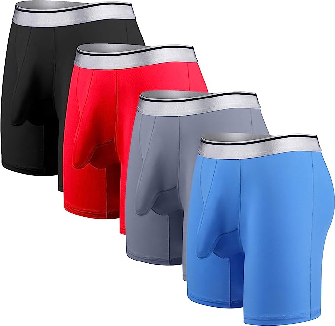Ouruikia Men's Underwear Silky Smooth Boxer Briefs Long Leg Quick Dry Boxer Briefs with Separate Pouch