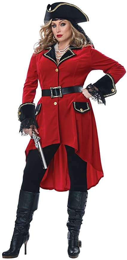 Womens Plus Size High Seas Heroine Pirate Costume Red