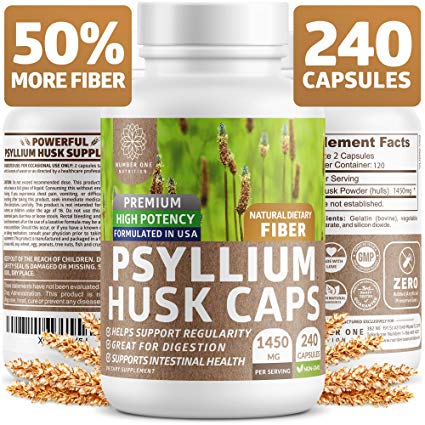 Premium Psyllium Husk Capsules [All Natural & Potent] - Powerful Soluble Fiber Supplement Helps Support Regularity & Digestion, Reduce Constipation, Lower Cholesterol & Support Weight Loss - 240 Caps