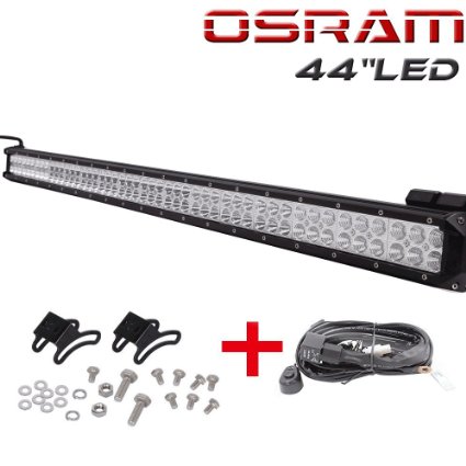 TURBO SII Osram 44" Inch Led Light Bar 288w 19200lm-28800lm Flood And Spot Combo Beam Work Light for Van Camper Wagon Pickup ATV UTE SUV Boat 4x4 Jeep Offroad   Wiring Harness Kit,2 Year Warranty