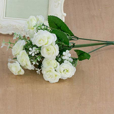 Gsdviyh36 1 Bouquet 15 Heads Artificial Rose Flower Home Room Decoration Xmas Party Decor, Fake Flowers Artificial Greenery for Home Garden Party Wedding Decoration Milk White