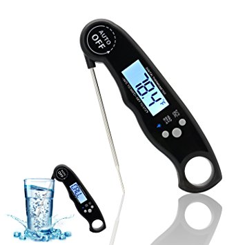 Digital Meat Thermometer, Jiemei Instant Read Food Thermometer (2-4 Secs) with Calibration, WaterProof , Fireproof Functions for Safety Outdoor and Kitchen Cooking (Black)