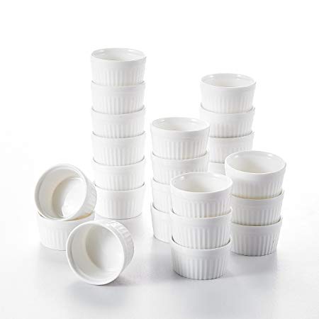 Malacasa, Series Ramekin, 24-Piece 2.4" (6cm) Ramekins Ivory White Porcelain China Ceramic Cream White Dishes(Set of 24)