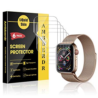AMBBERDR 6-Pack Screen Protector for Apple Watch 40mm Series 4 Max Coverage Flexible Film [Not Wet Applied] with Lifetime Replacement Warranty