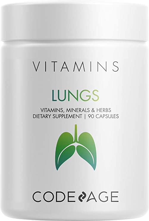 Lungs Vitamins, A, C, D, E, B6, Milk Thistle Lung Supplement, Zinc & Magnesium, Cordyceps, Reishi, Ginger, Peppermint Leaf & Organic Herbs Cleanse, Breathing, Respiration - Non-GMO - 90 Capsules