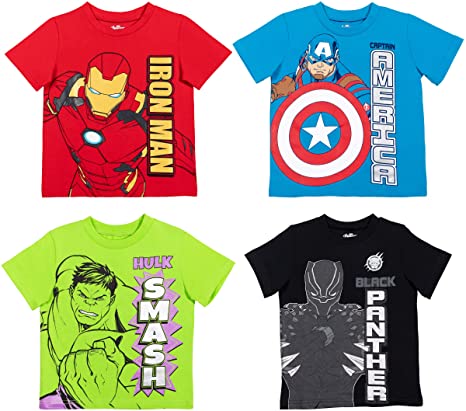 Marvel Avengers Black Panther Captain America Iron Man Hulk Hulk 4 Pack Short Sleeve Tees