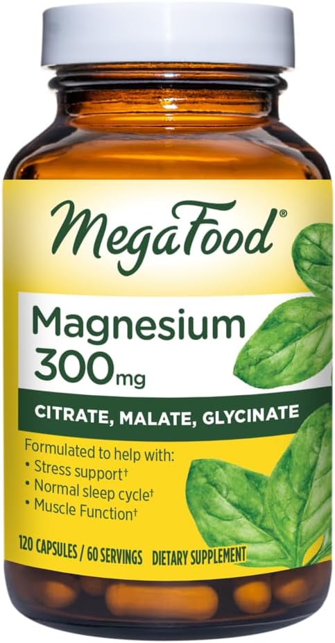 MegaFood Magnesium 300 mg - Highly absorbable Blend of Magnesium Glycinate, Magnesium Citrate & Magnesium Malate to Help Support Heart, Nerve Health and Relaxation - 120 Capsules (60 Servings)