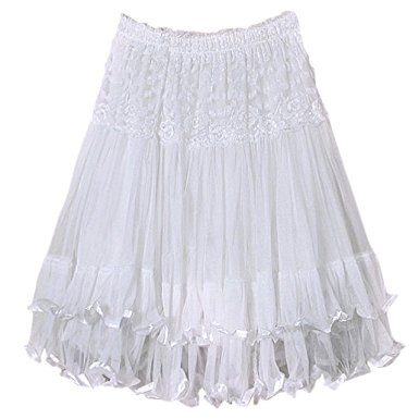 DEHANG Womens Boho Lace Gauze Double Layer Elastic Waist Long Maxi Skirt