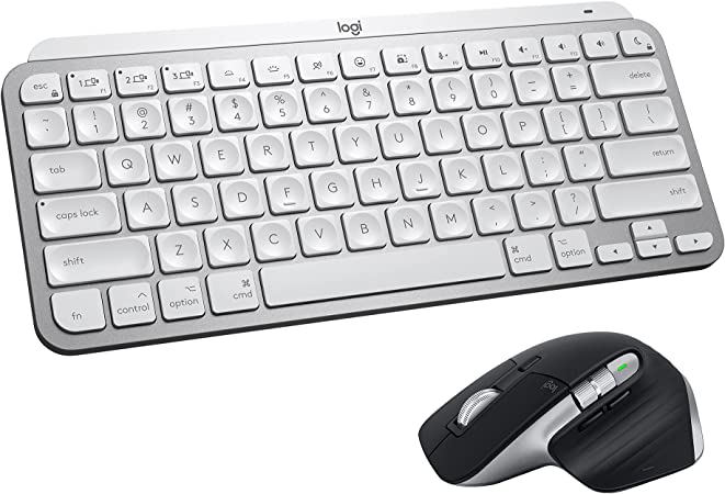 Logitech MX Keys Mini Wireless Illuminated Keyboard and MX Master 3 Mouse Combo for MAC, Bluetooth Keyboard and Performance Wireless, Ergonomic, 4000DPI Sensor Mouse - USB-C, Bluetooth – Grey