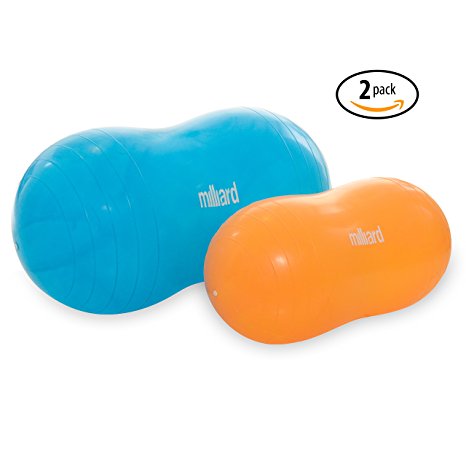 Milliard Anti-Burst Peanut Ball Variety Pack - Approximate Sizes: Orange 23x12" (60x30cm) & Blue 31x15" (80x40cm) Physio Roll