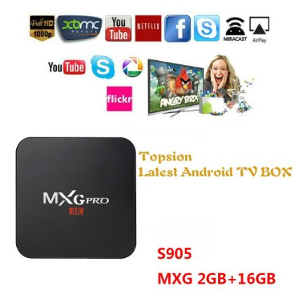 Tops S905 Quad Core MXG Pro 4K Improved Version Smart TV BOX Mini PC Streaming Media Player 2GB RAM/16GB ROM, Fully Loaded,Android 5.1 (MXG-16GB)